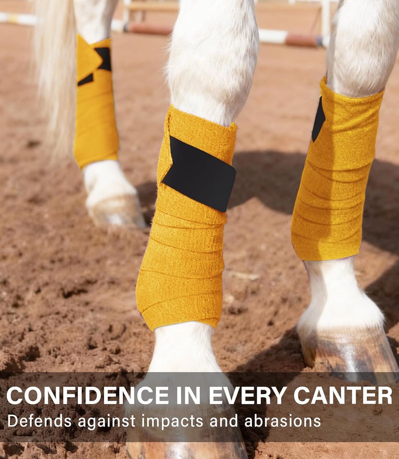 HackFond Fleece Horse Polo Leg Wraps Set of 4, 10' Horse Leg Bandages Stable Supplies Equestrian Boots Yellow - Image 5